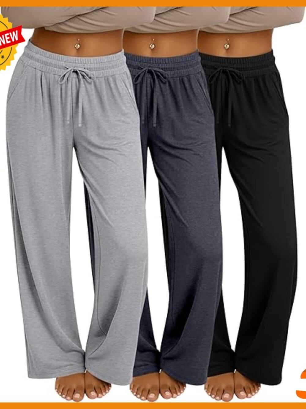 3 Pack Women's Wide Leg Sweatpants with Pockets, Cozy Lounge Yoga Pants